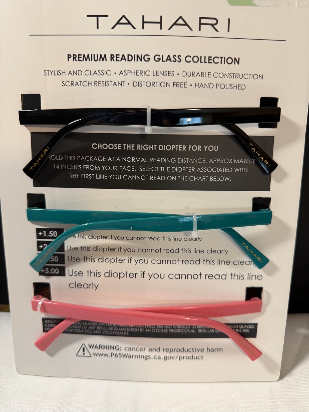 Tahari Reading Glasses -  3 Pack - Black, Tortoise & Pink Tortoise Pattern Set. - Picture 4 of 5
